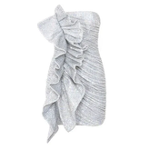 Women Sexy Strapless Mini Ruffle Party Dresses Shiny Homecoming Dress Y4036