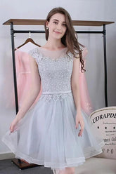 Scoop Sashes Appliques Mini Homecoming Dress Short Prom Dresses PG119