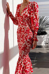 Floral Bishop Sleeve Smocked Midi Dress