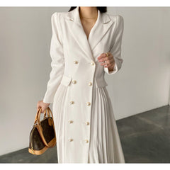 Regular Fit Plain Lapel Collar Long sleeve Urban Midi Dress