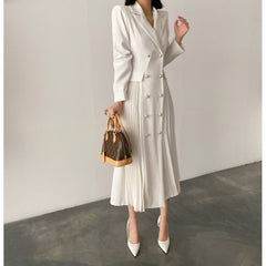 Regular Fit Plain Lapel Collar Long sleeve Urban Midi Dress