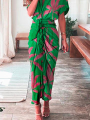 Regular Fit Shirt Collar Vacation Midi Dress