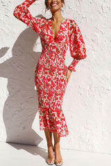 Floral Bishop Sleeve Smocked Midi Dress