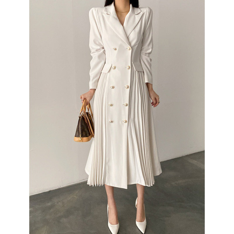 Regular Fit Plain Lapel Collar Long sleeve Urban Midi Dress
