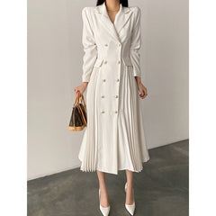 Regular Fit Plain Lapel Collar Long sleeve Urban Midi Dress