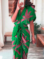 Regular Fit Shirt Collar Vacation Midi Dress