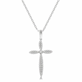 10K White Gold Marquise Shape Diamond Cross Pendant Necklace