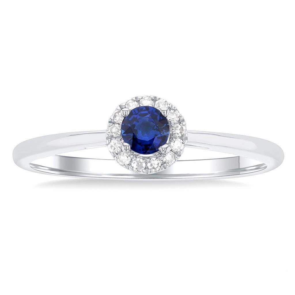 10K White Gold Round Sapphire And Diamond Halo Ring