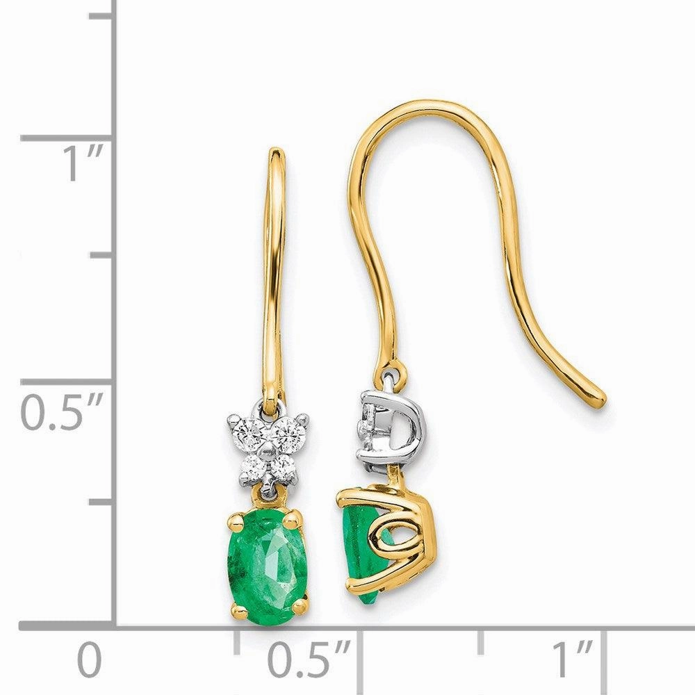 14k 1/8ct Diamond & Emerald Shepherd Hook Earrings