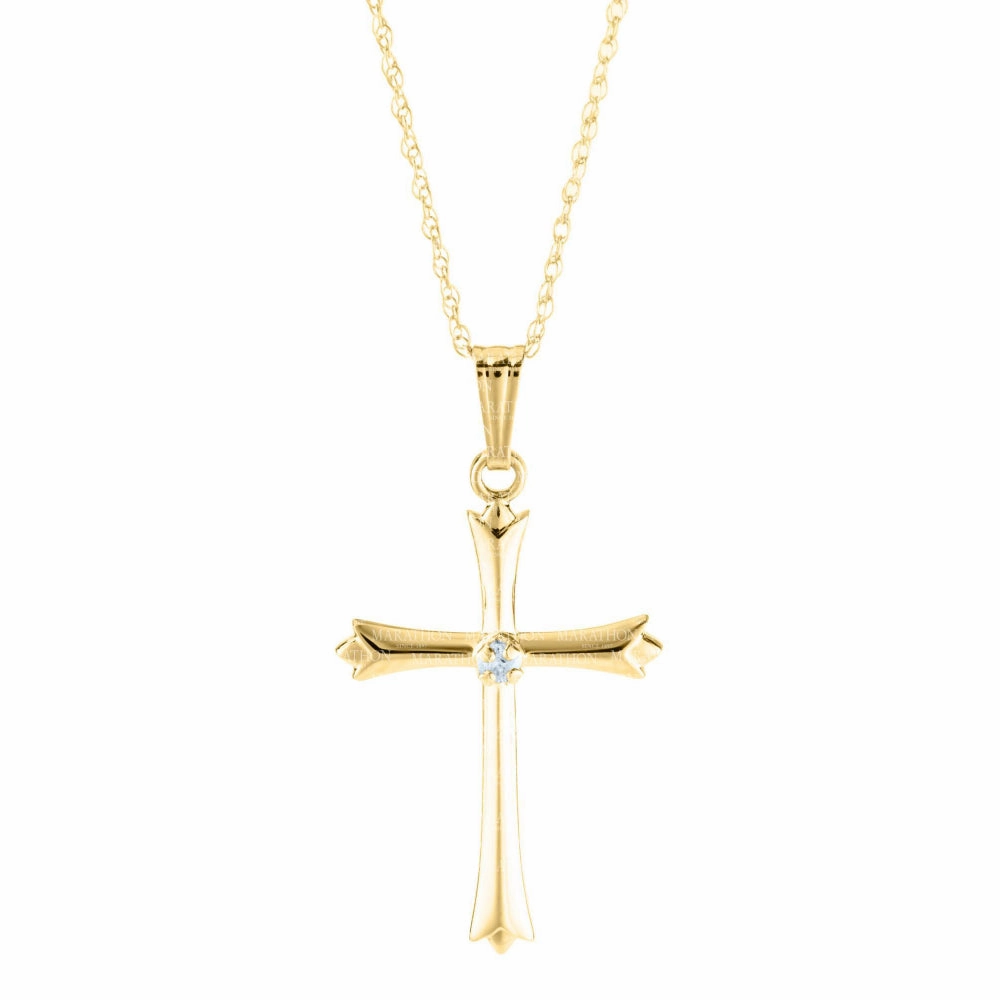 14k Gold Cross Pendant Necklace with Single Diamond