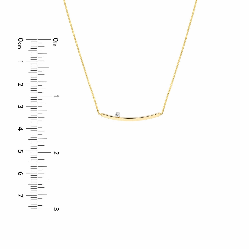 14k Gold Curved Bar Necklace with Single Diamond