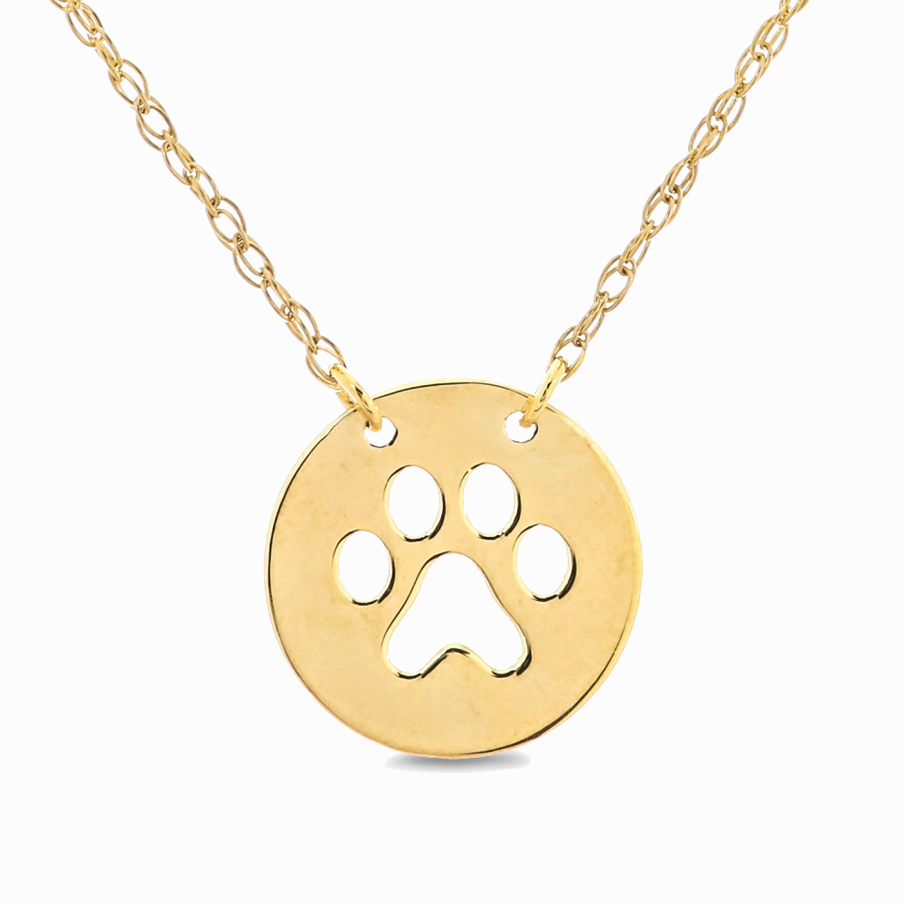 14k Gold Mini Paw-Print Pendant Necklace, 16-18"