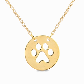 14k Gold Mini Paw-Print Pendant Necklace, 16-18"