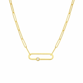 14k Gold Paper Clip Necklace with Diamond Accent