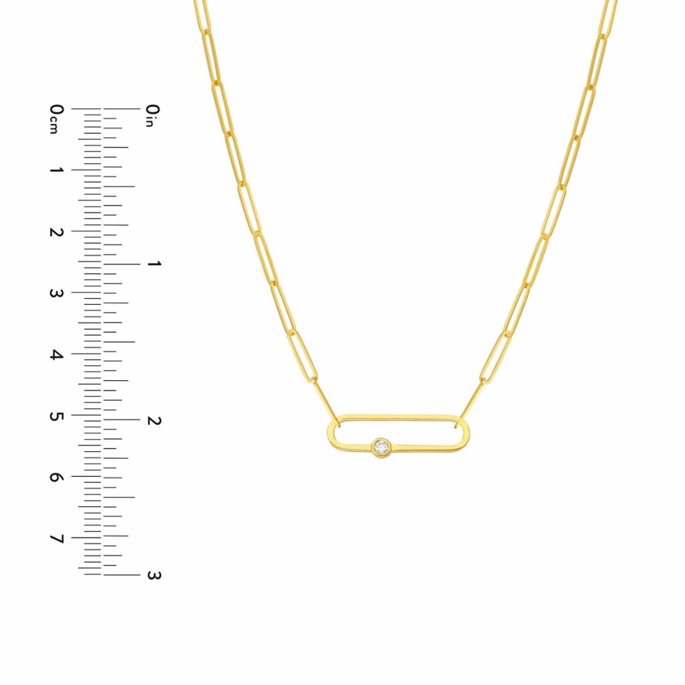 14k Gold Paper Clip Necklace with Diamond Accent