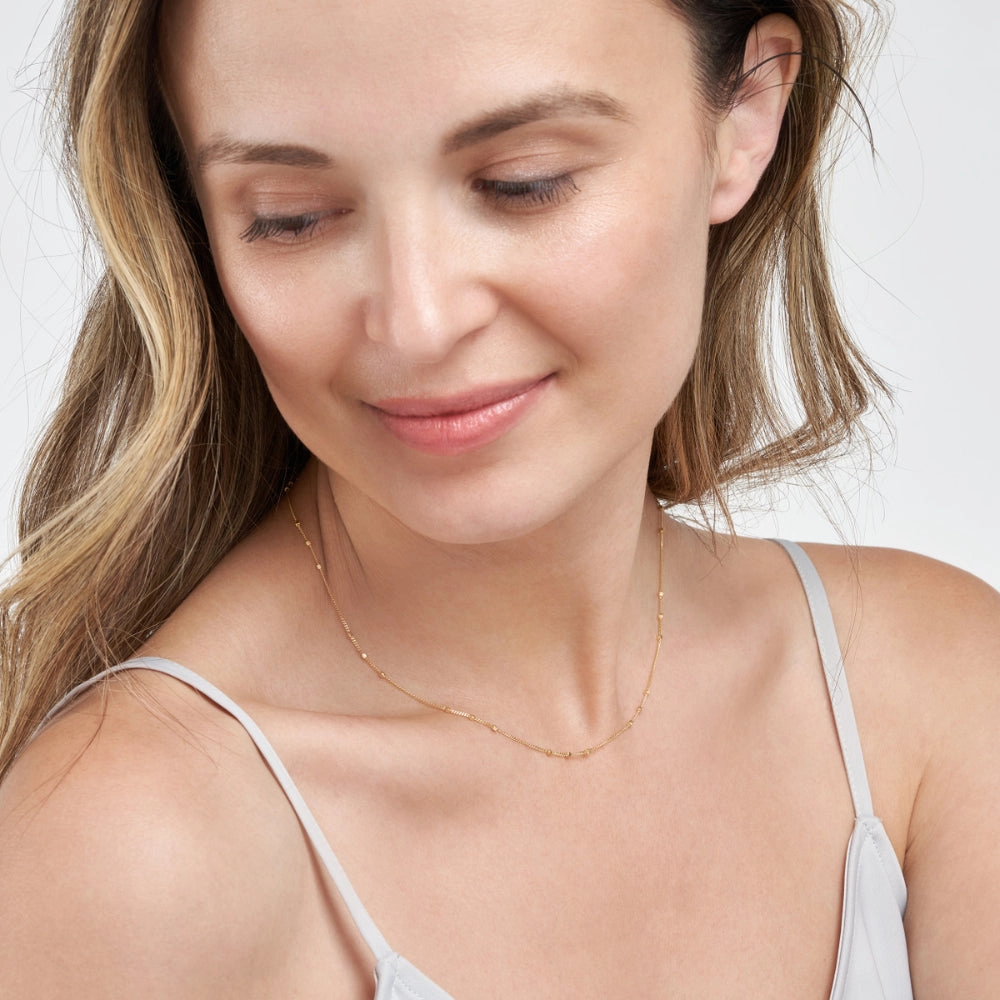 14k Gold Saturn Beaded Choker Chain Necklace
