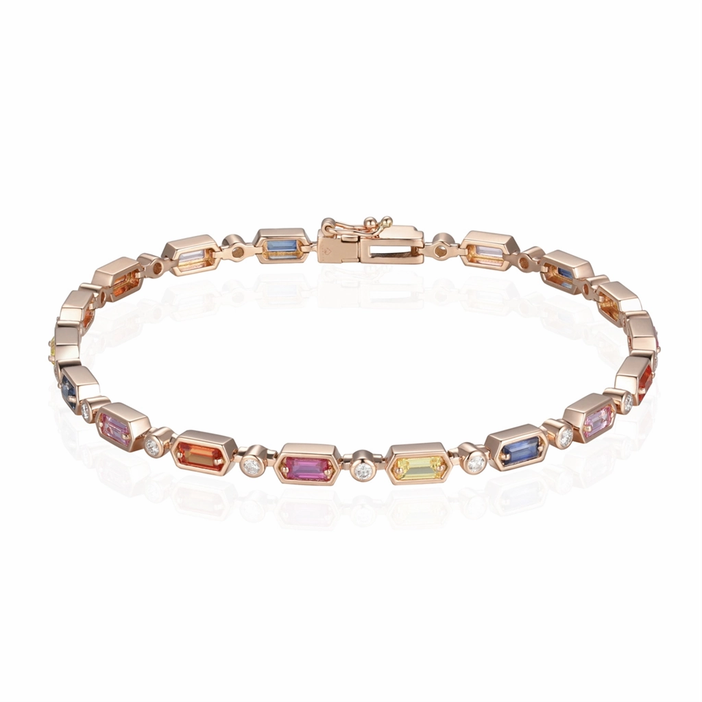 14K Rose Gold Multi-colored Sapphire Tennis Bracelet