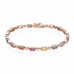 14K Rose Gold Multi-colored Sapphire Tennis Bracelet
