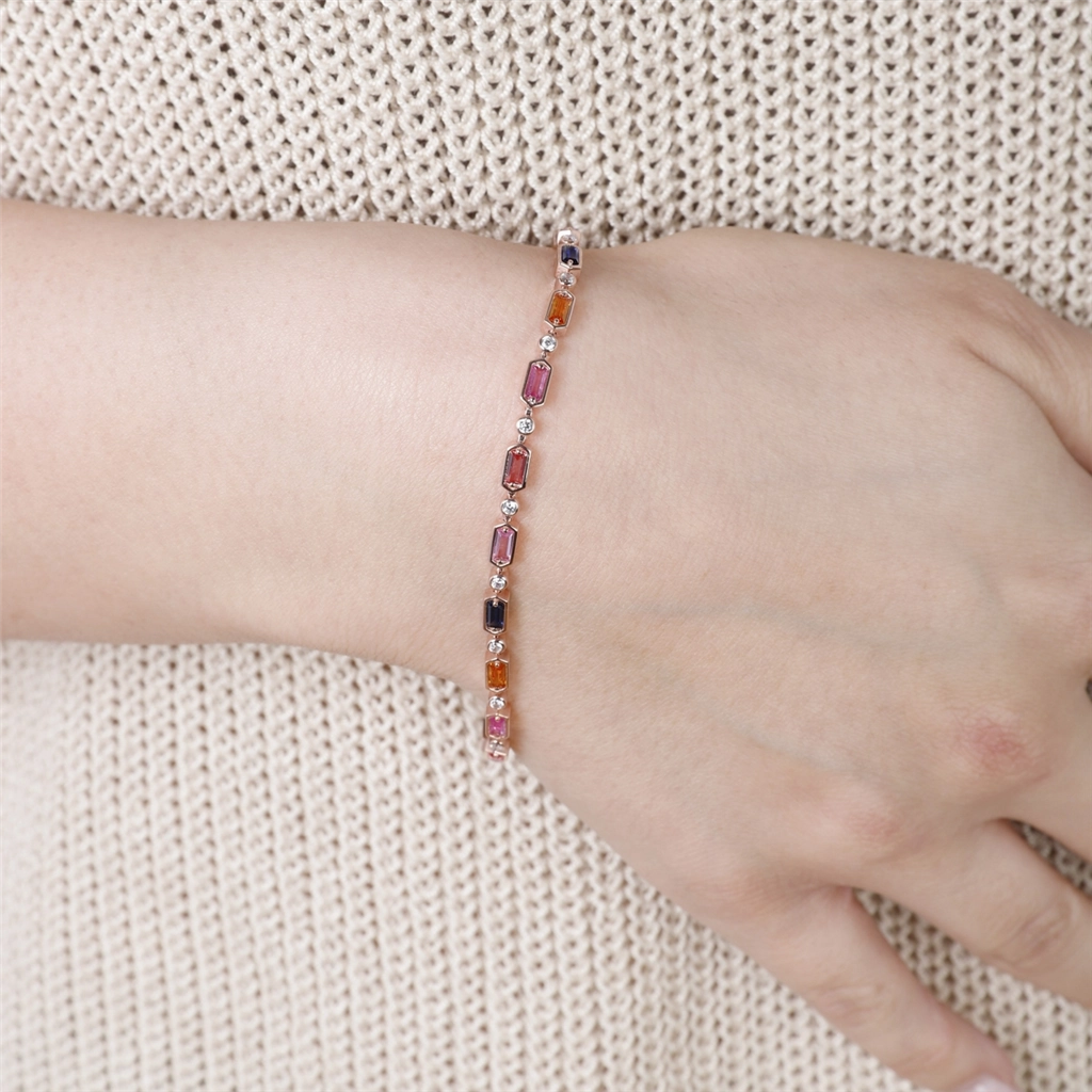 14K Rose Gold Multi-colored Sapphire Tennis Bracelet