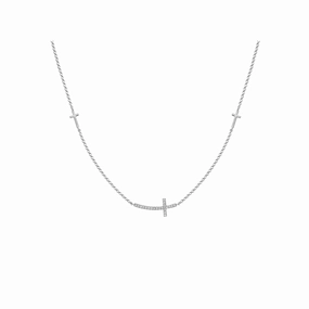 14k Sideways Diamond Cross Necklace