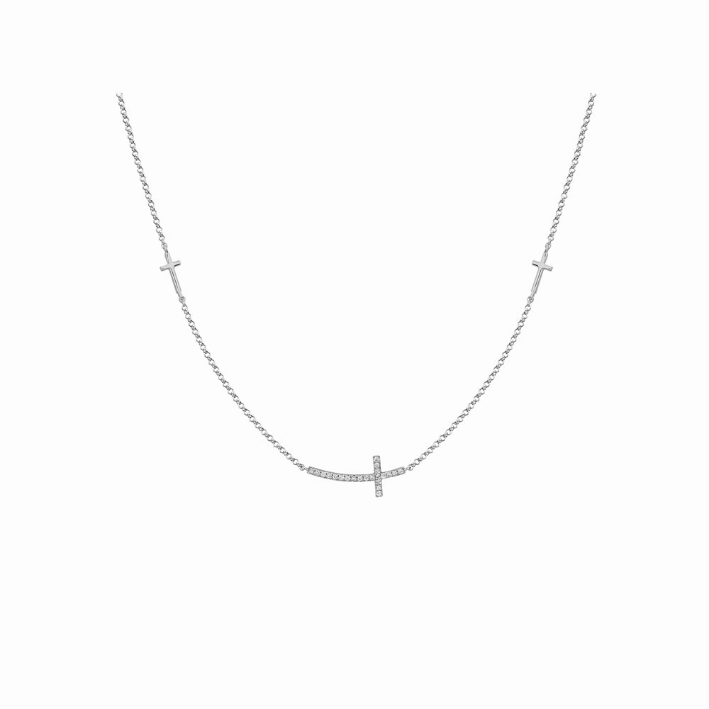 14k Sideways Diamond Cross Necklace