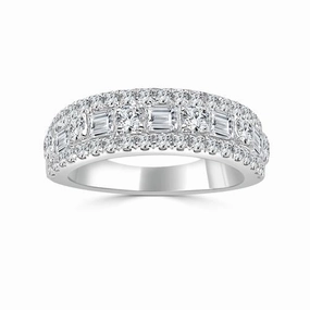 14k Three Row Round and Baguette Diamond Band