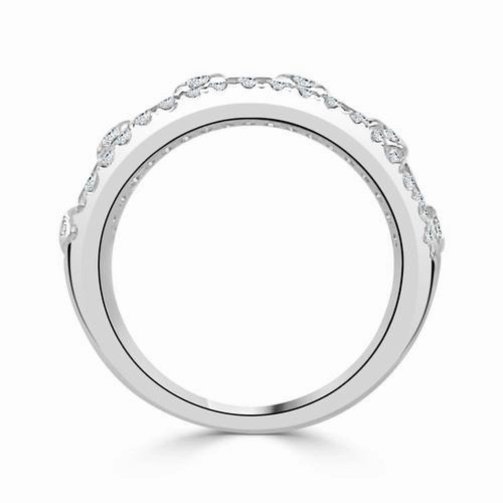 14k Three Row Round and Baguette Diamond Band
