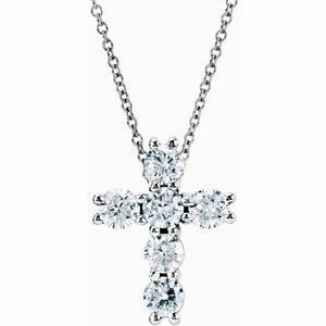 14K White 1/4 CTW Lab-Grown Diamond Cross 18" Necklace