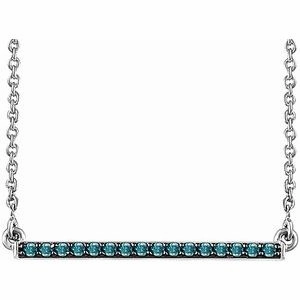 14K White 1/6 CTW Natural Blue Diamond Bar 16-18" Necklace