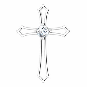 14K White 4 mm Square 3/8 CTW Natural Diamond Cross Pendant