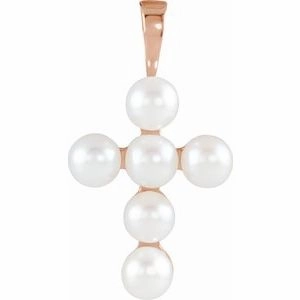 14K White Cultured White Freshwater Pearl Cross Pendant