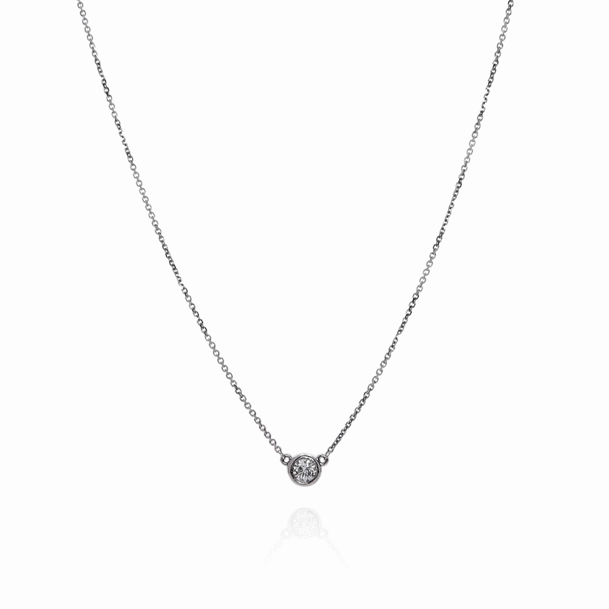 14k White Gold 18" Bezel-Set Diamond Solitaire Pendant
