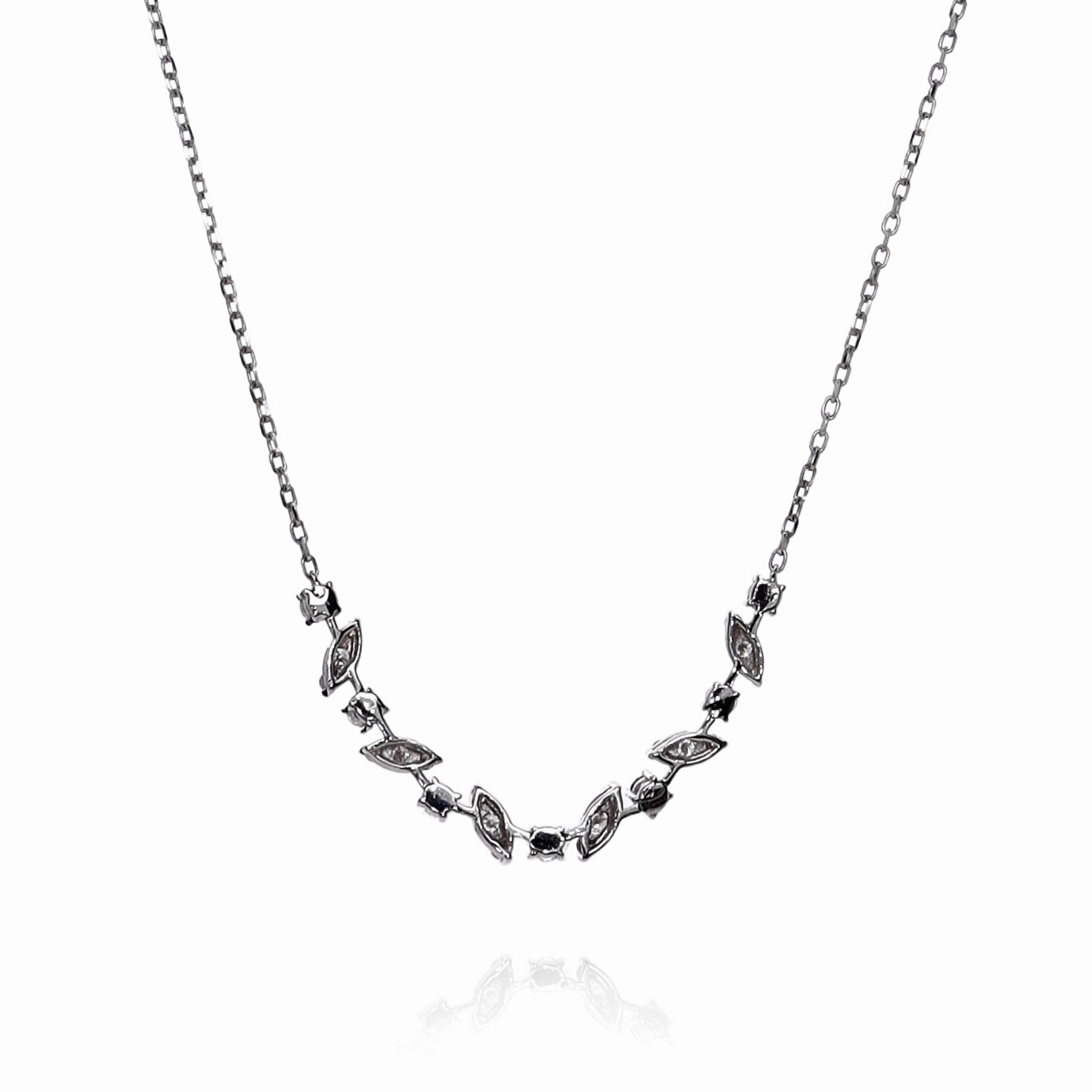 14k White Gold 1.01ct Alternating Round and Marquise Shaped Diamond Necklace