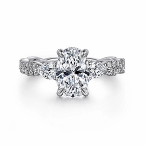 14K White Gold 'Alanna' Twisted Three Stone Oval Diamond Engagement Ring