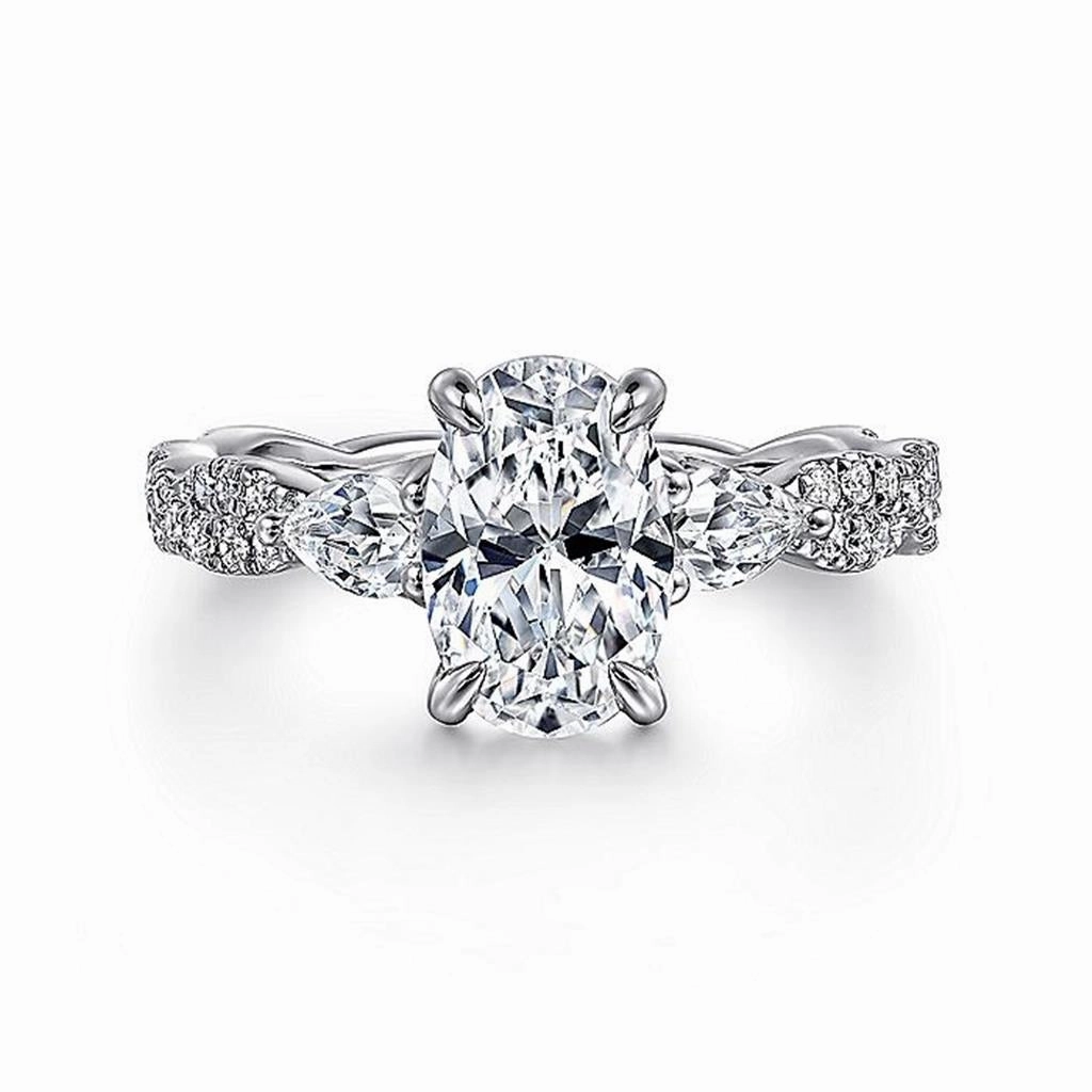 14K White Gold 'Alanna' Twisted Three Stone Oval Diamond Engagement Ring
