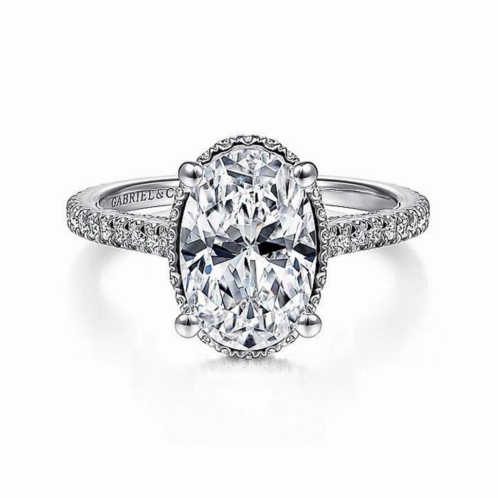 14K White Gold 'Camden' Hidden Halo Oval Diamond Engagement Ring