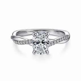 14K White Gold 'Campana' Oval Twist Diamond Engagement Ring