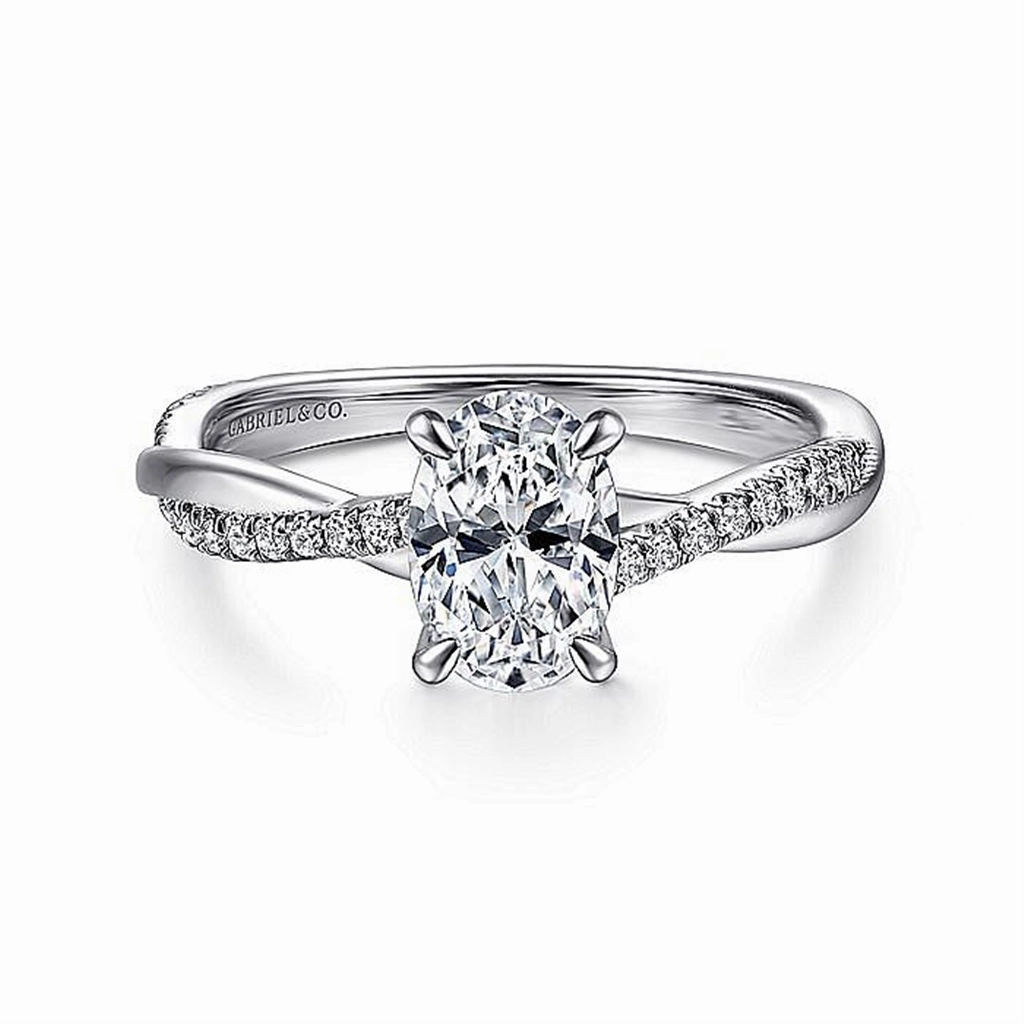 14K White Gold 'Campana' Oval Twist Diamond Engagement Ring