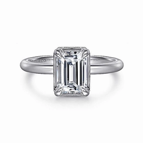 14K White Gold 'Catallina' Halo Emerald Cut Diamond Engagement Ring
