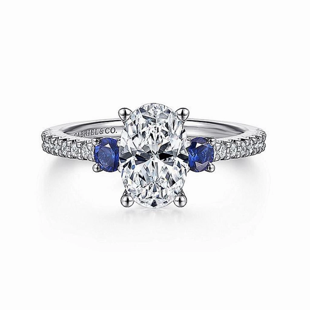 14K White Gold 'Chantal' Color Accent Oval Diamond Engagement Ring