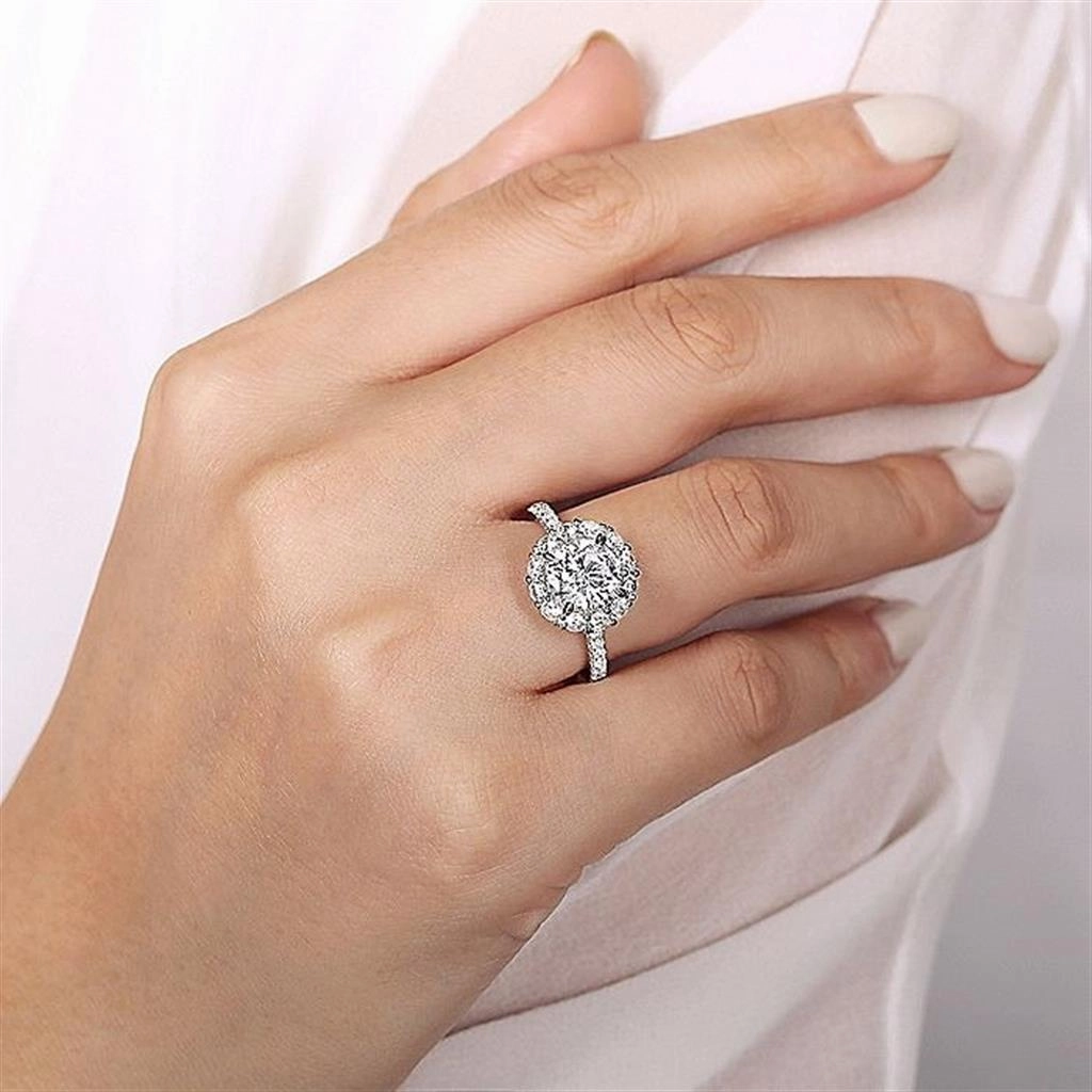14K White Gold 'Charmaine' Halo Round Diamond Engagement Ring