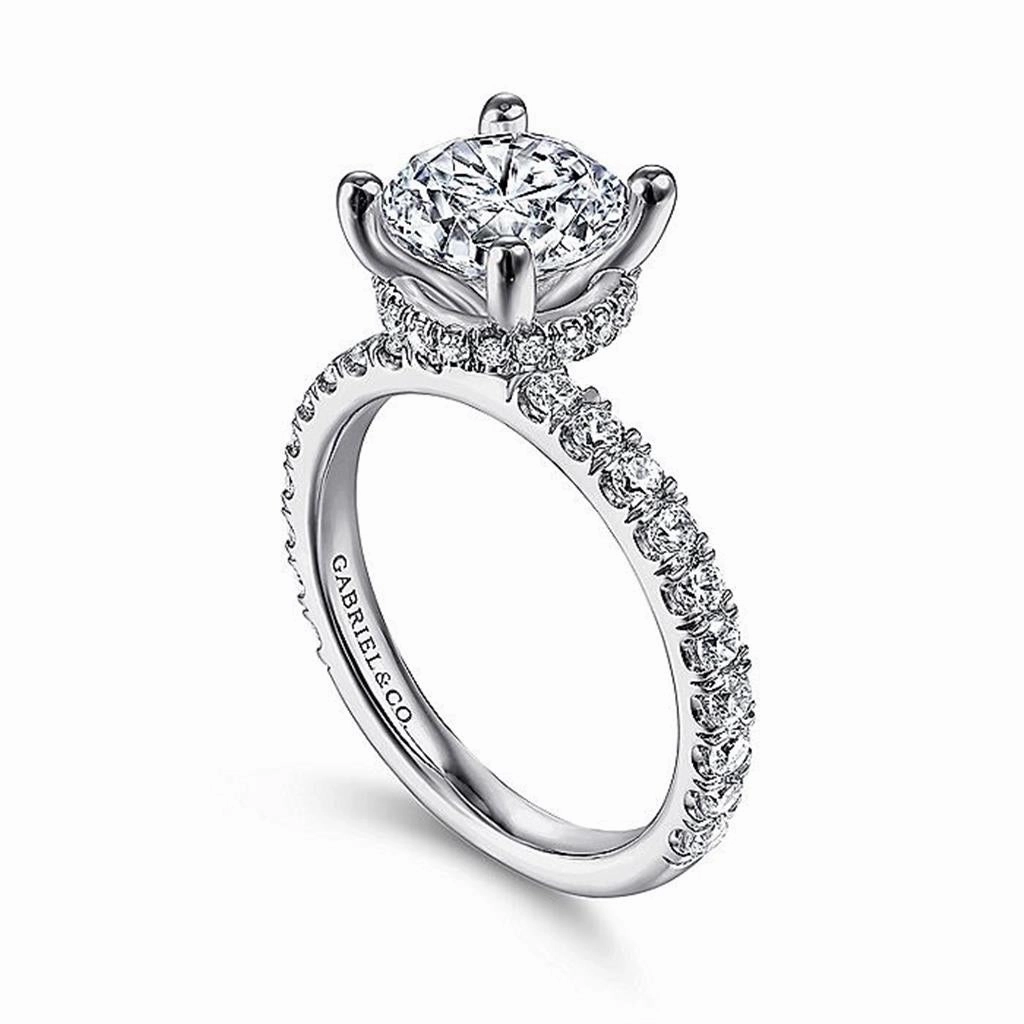 14K White Gold 'Ellis' Hidden Halo Round Diamond Engagement Ring