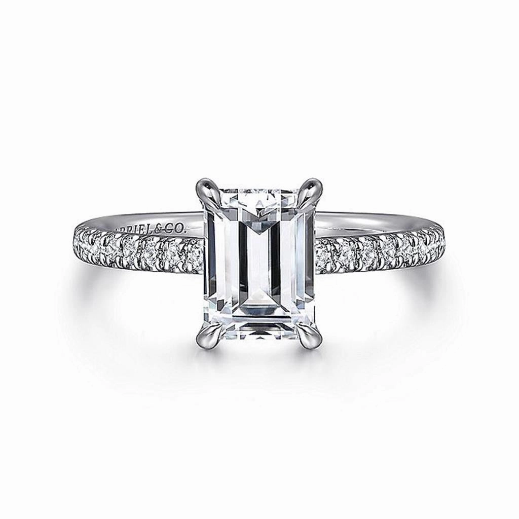14K White Gold 'Franka' Classic Emerald Cut Diamond Engagement Ring