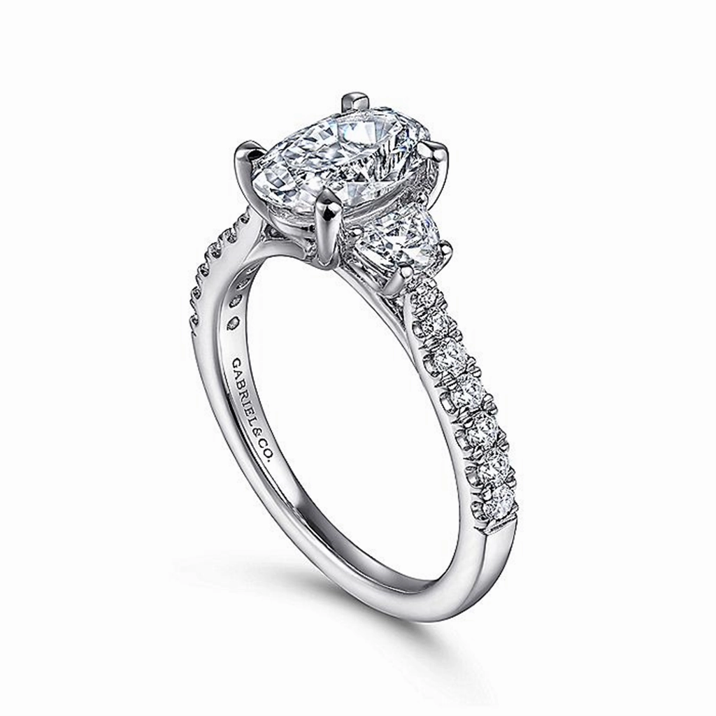 14K White Gold 'Isabel' Three Stone Oval Diamond Engagement Ring