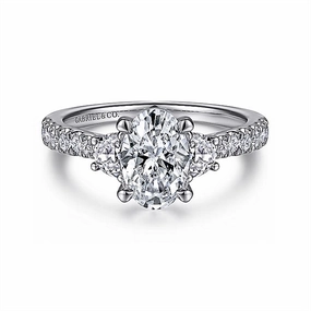 14K White Gold 'Isabel' Three Stone Oval Diamond Engagement Ring
