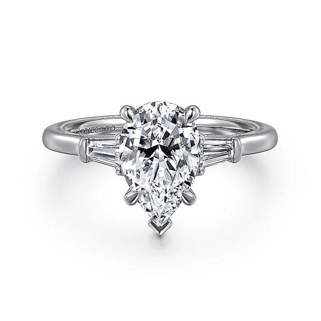 14K White Gold 'Louann' Three Stone Pear Diamond Engagement Ring