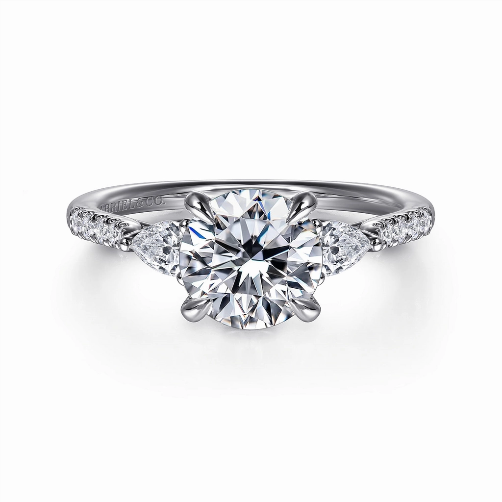 14K White Gold 'Monty' Three Stone Round Diamond Engagement Ring