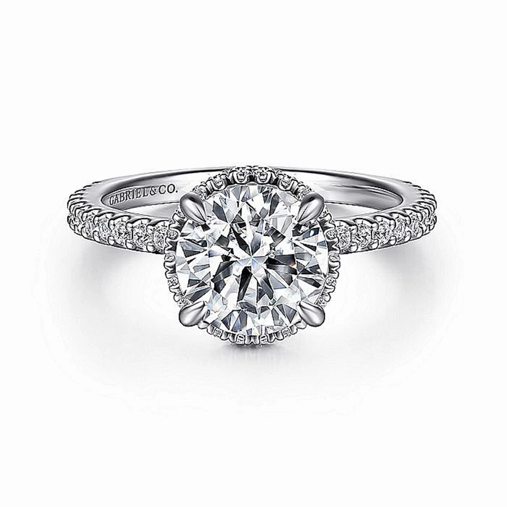 14K White Gold 'Senne' Hidden Halo Round Diamond Engagement Ring