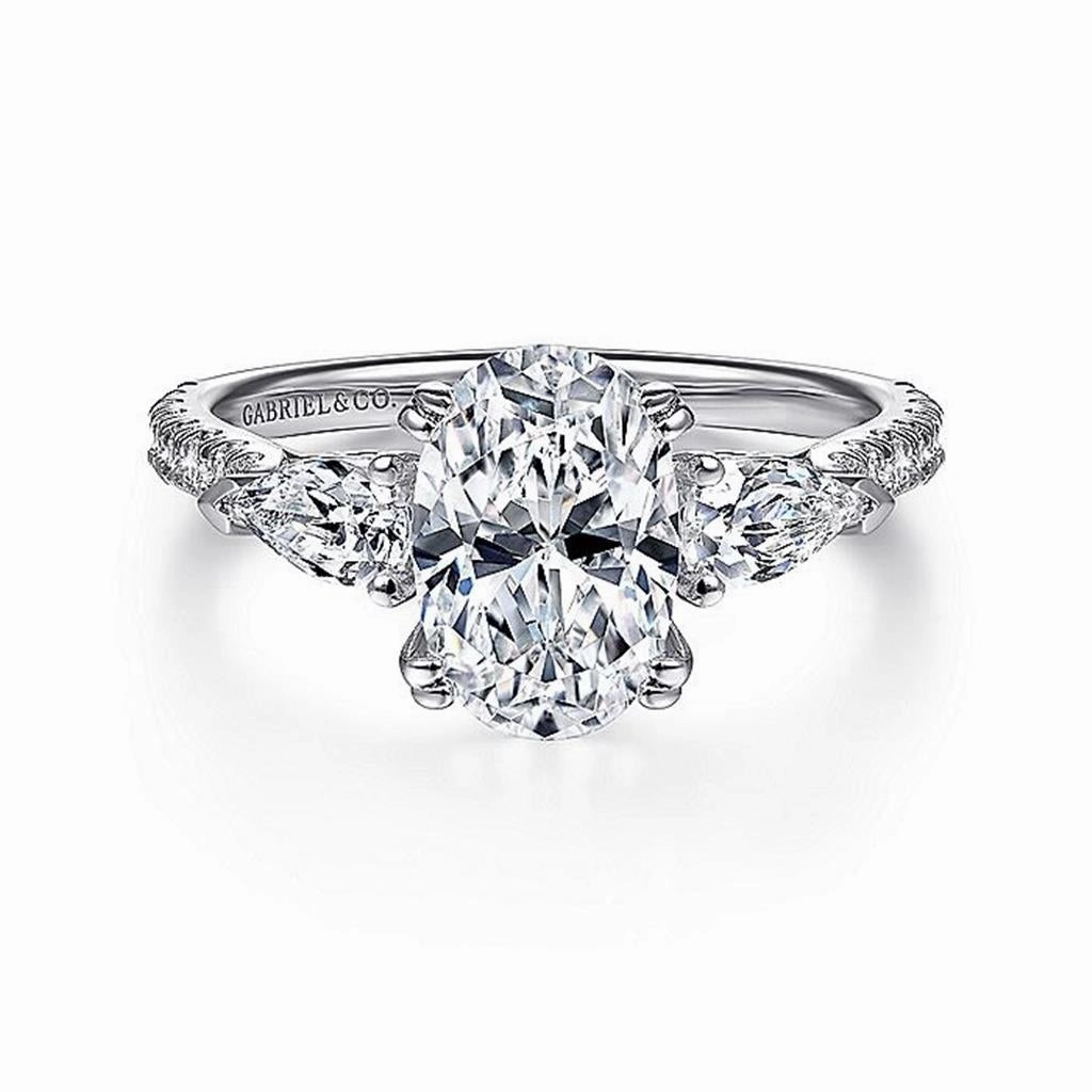 14K White Gold 'Sookie' Three Stone Oval Diamond Engagement Ring