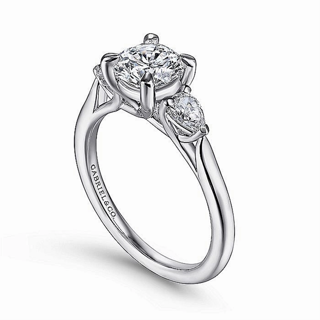 14K White Gold 'Sunday' Three Stone Round Diamond Engagement Ring